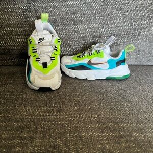 Nike Kids Air Max 270 React Sneakers - White, Neon Green, and Blue